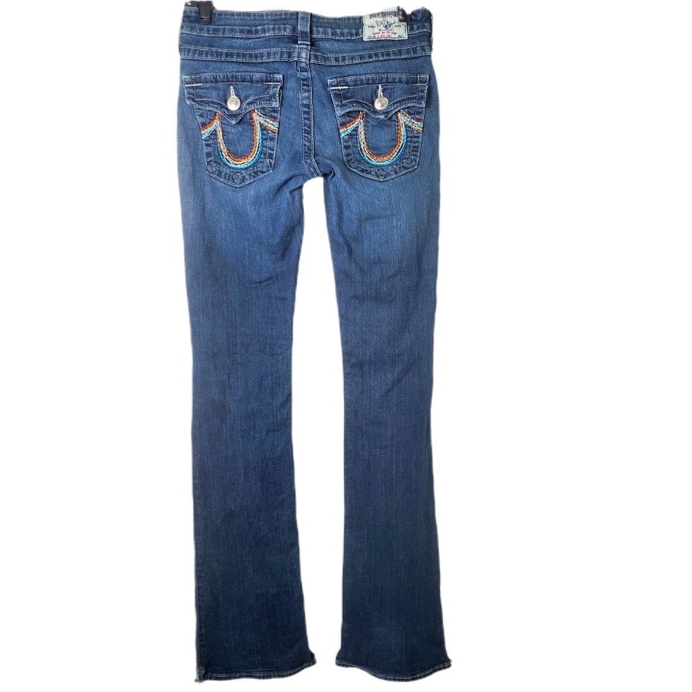 True Religion Rainbow Embroidery Low Rise Bootcut Jeans Blue Size‎ 27 WAK564J13
